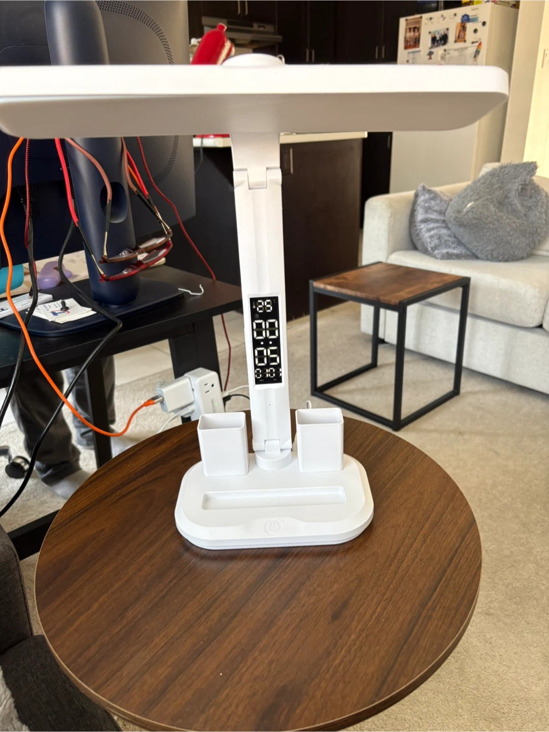 White LED Desk Lamp with Digital Clock and Pen Holders - photo 2