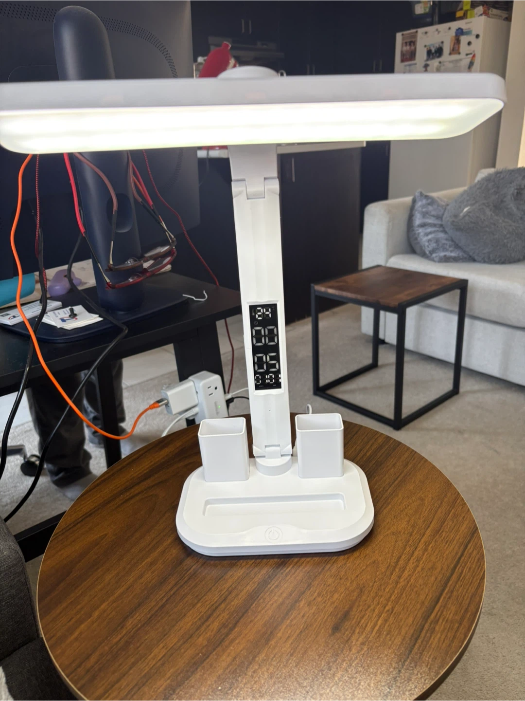 White LED Desk Lamp with Digital Clock and Pen Holders - photo 3