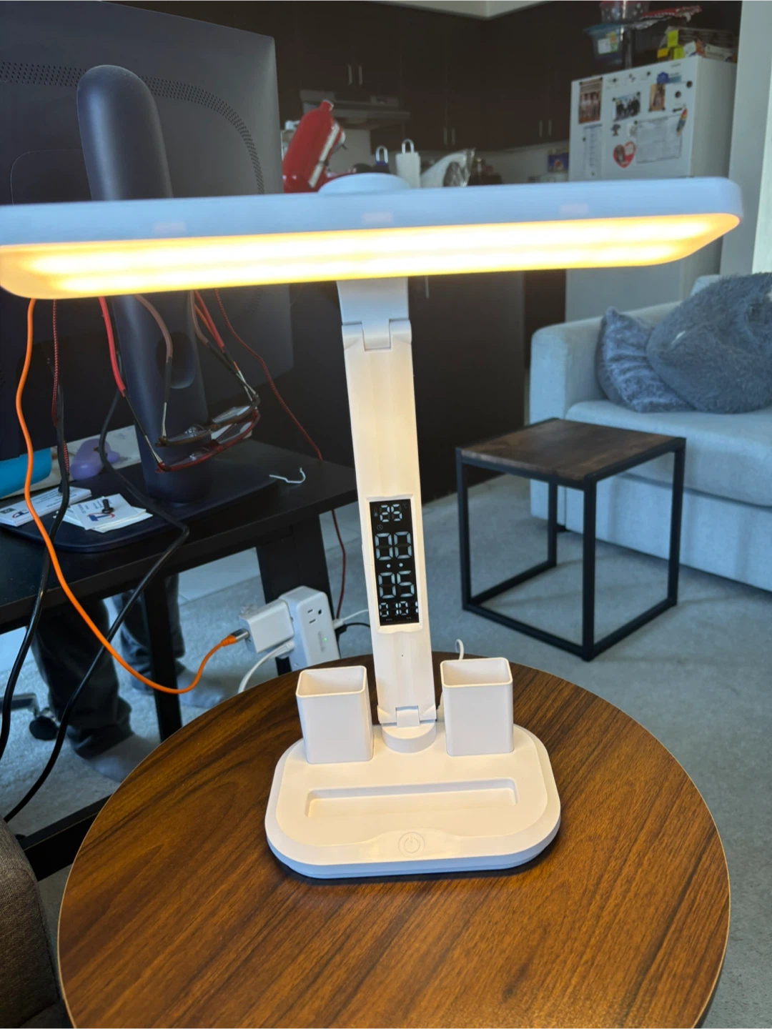 White LED Desk Lamp with Digital Clock and Pen Holders - photo 4