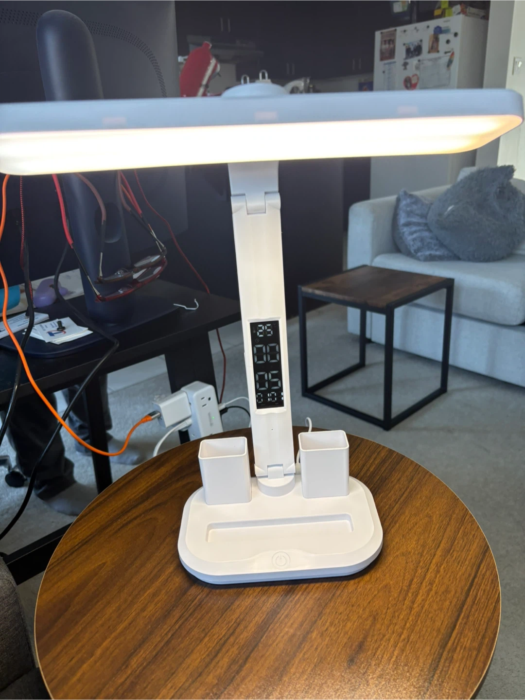 White LED Desk Lamp with Digital Clock and Pen Holders - photo 5