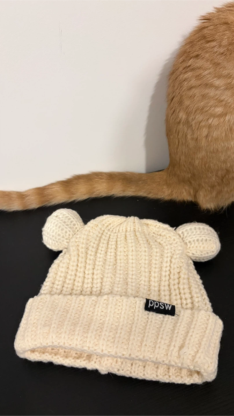 Cream Knit Bear Ear Toque