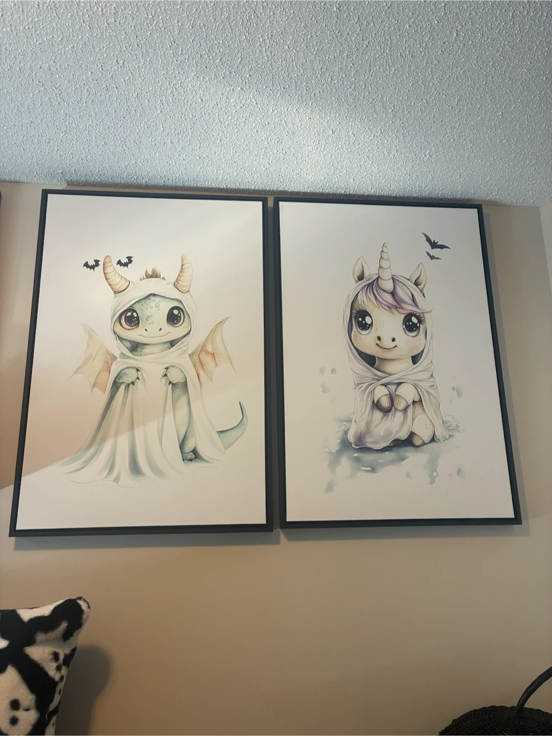 Halloween baby dragon and unicorn in ghost sheet