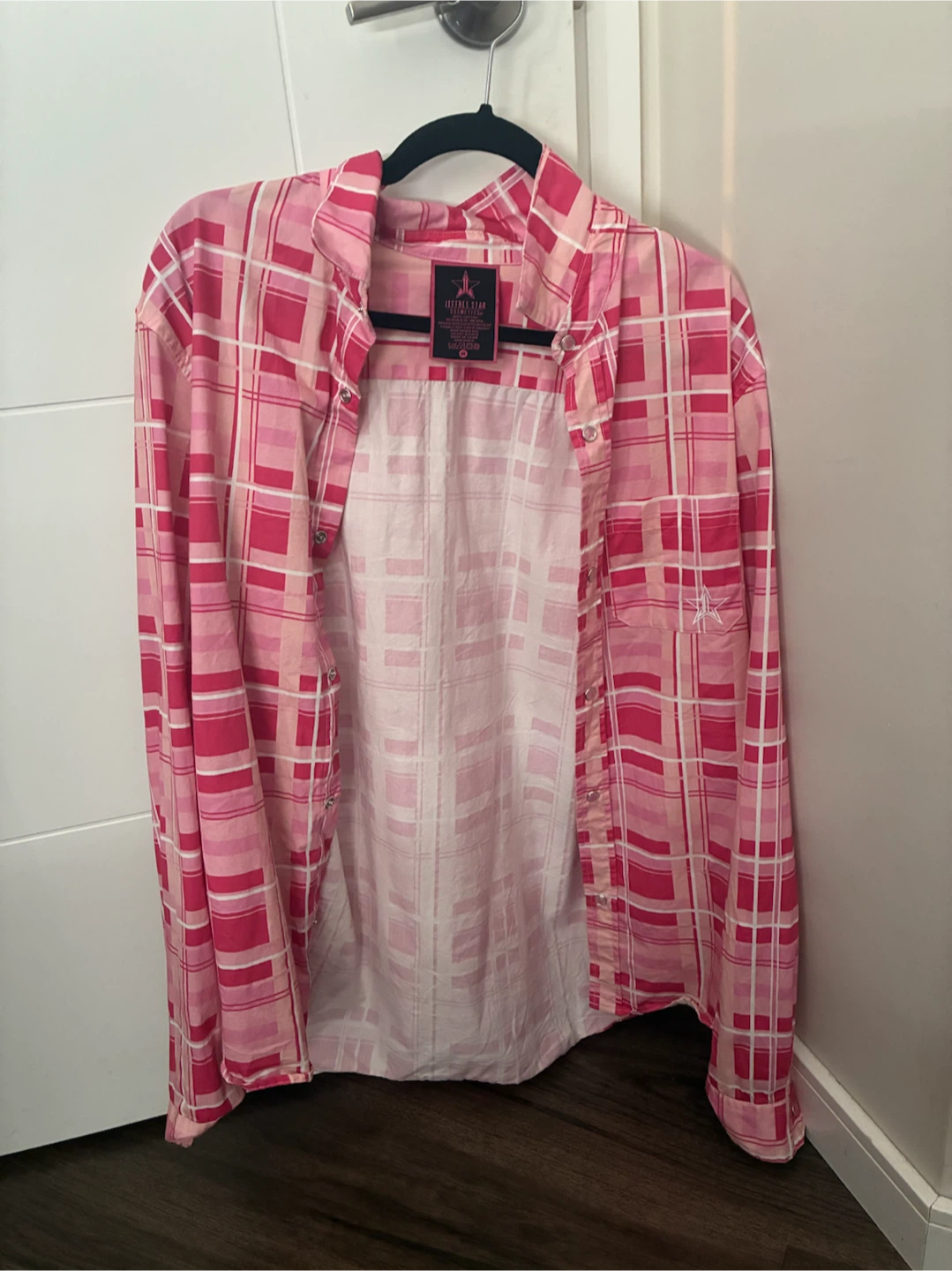 Jeffree star pink plaid western shirt wit snap buttons
