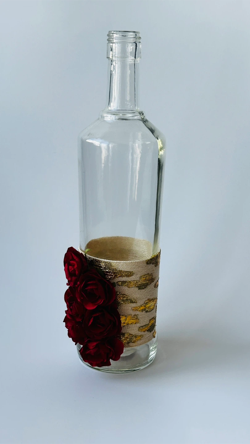 Decorative Glass Bottle with Rose Embellishment