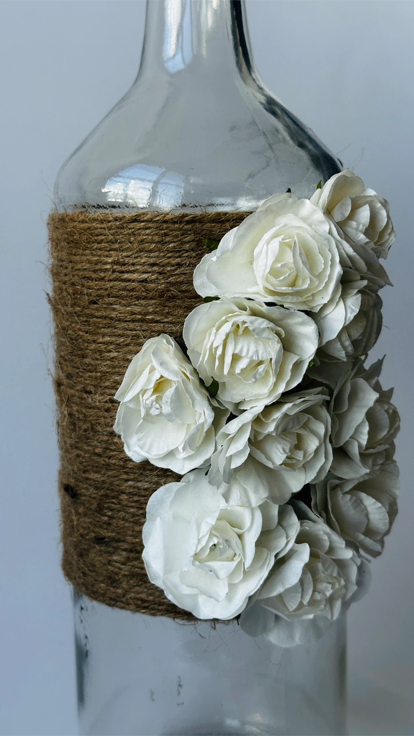 Decorative Glass Bottle with Jute and Floral Accents - photo 2