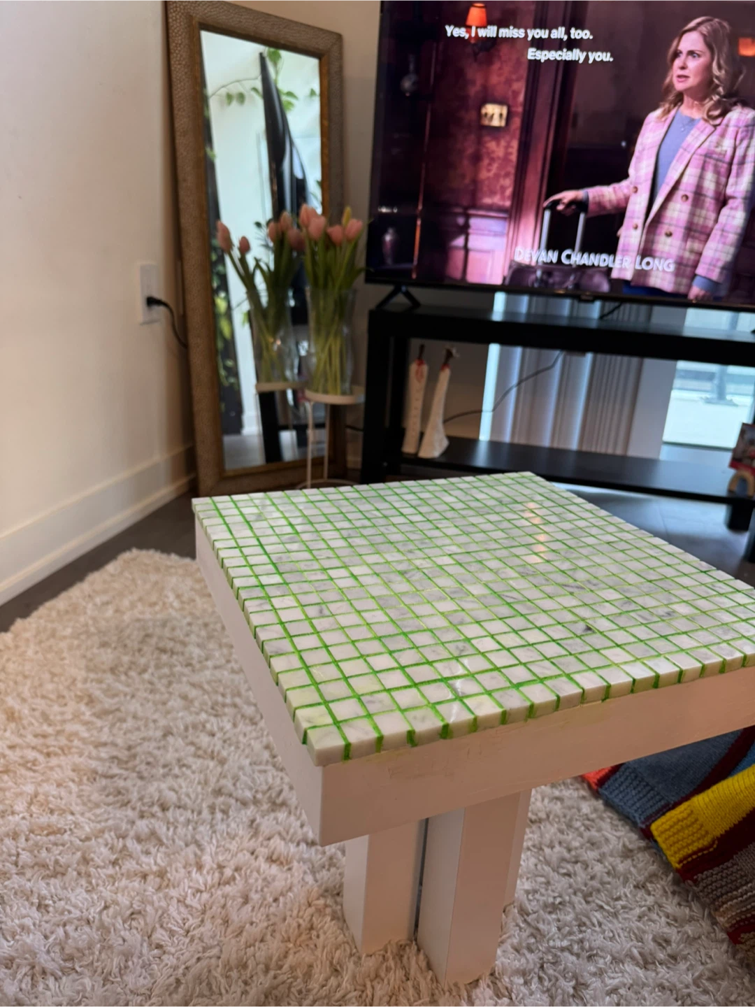 Boho style Tiled marble Side Table with Green Grout - photo 5