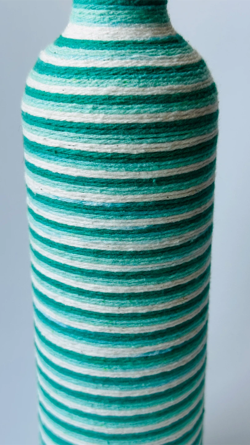Handcrafted Teal and White Striped Decorative Glass Bottle - photo 2