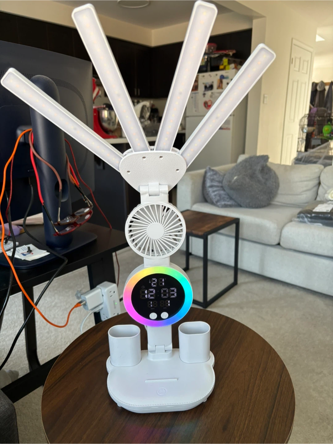 4-in-1 LED Desk Lamp with Fan and Clock - photo 2