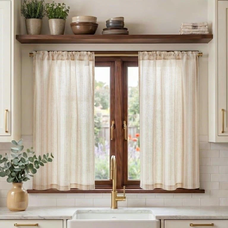 Jinchan Linen Striped Kitchen Curtains
