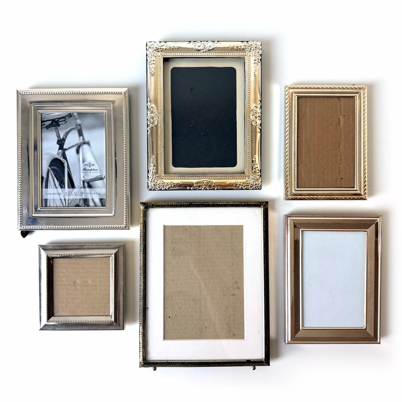 6 Silver Easel Picture Frames
