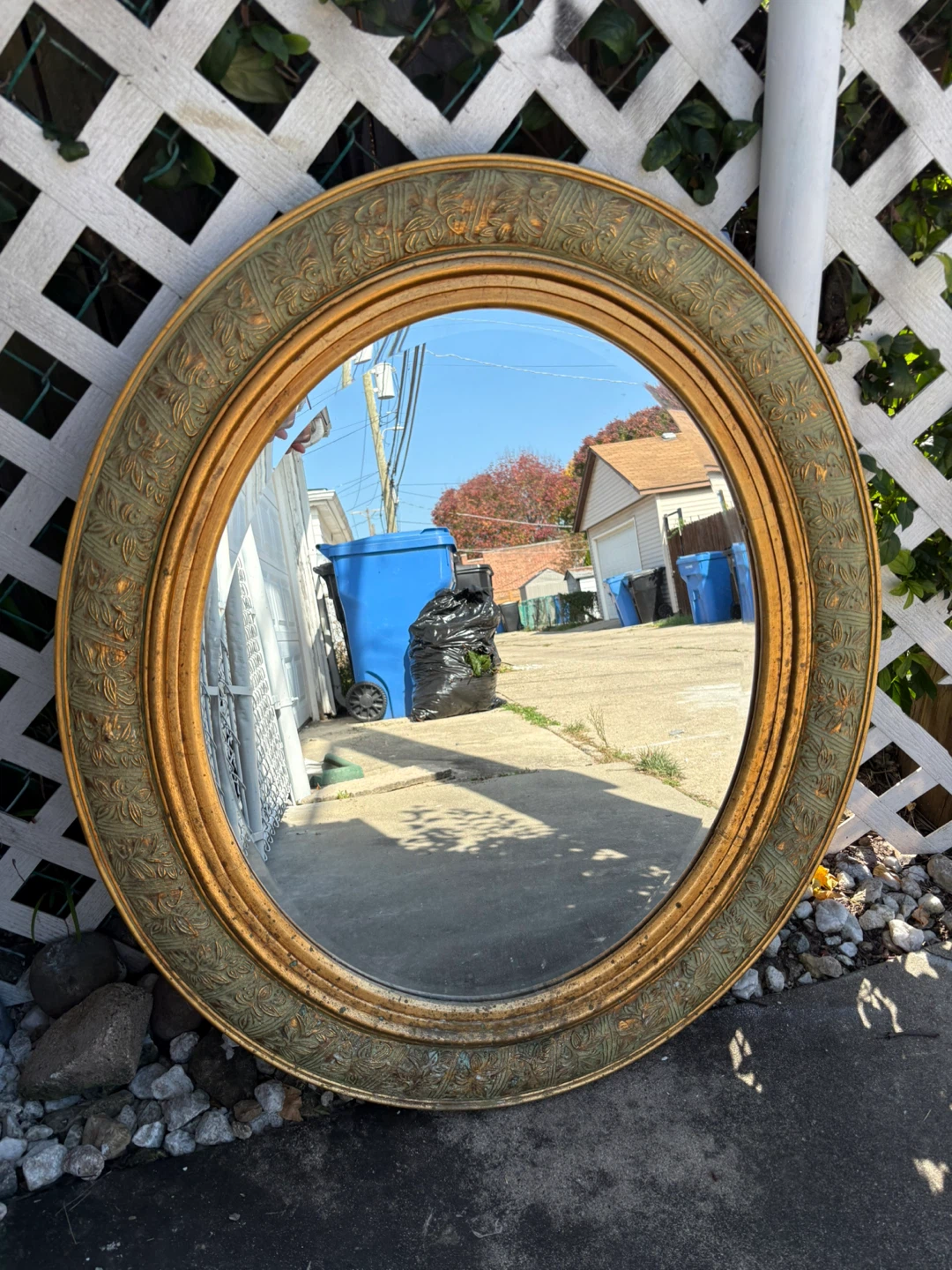 Vintage Oval Wall Mirror with Gold Detailed Frame