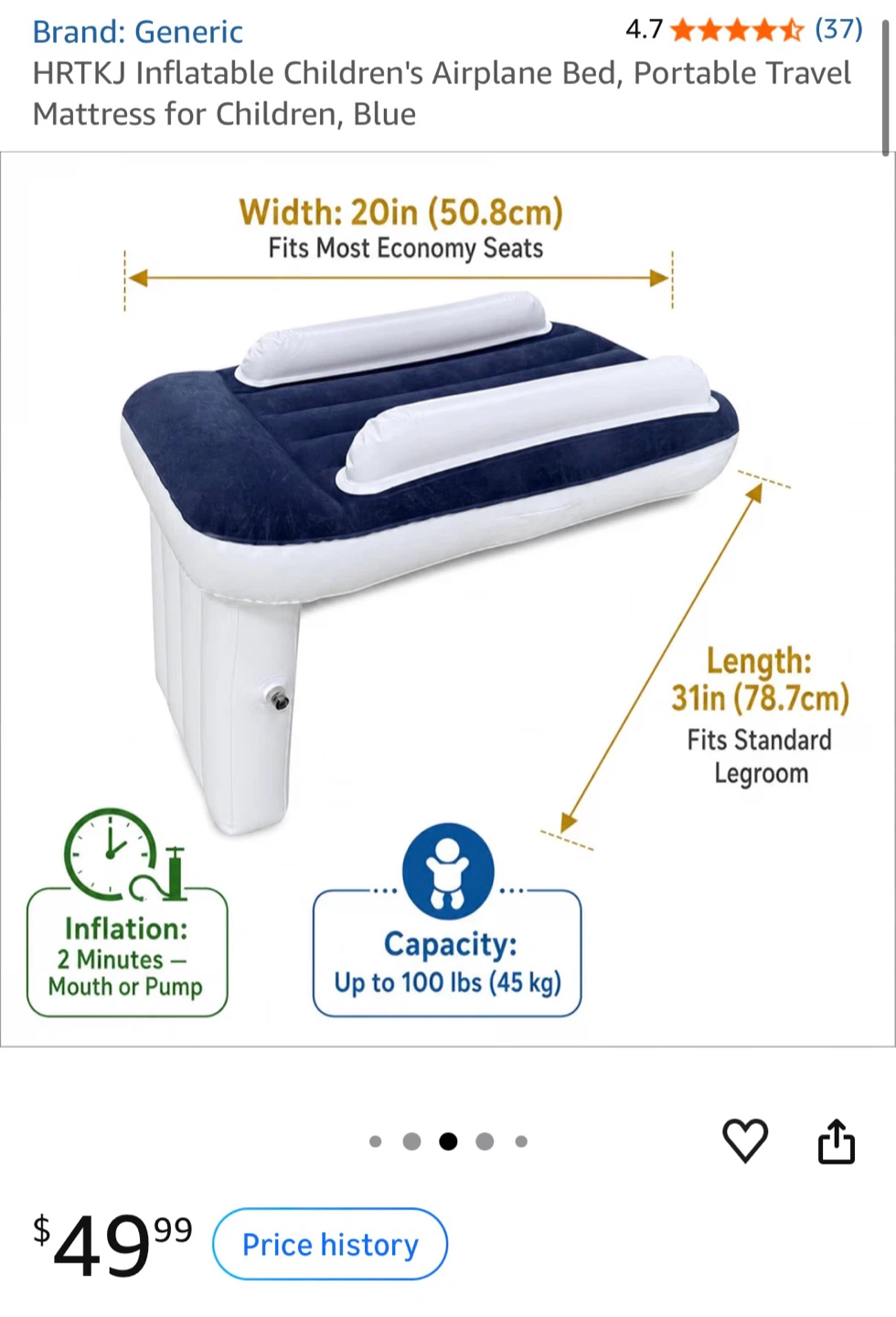 Inflatable Children's Travel Airplane Bed