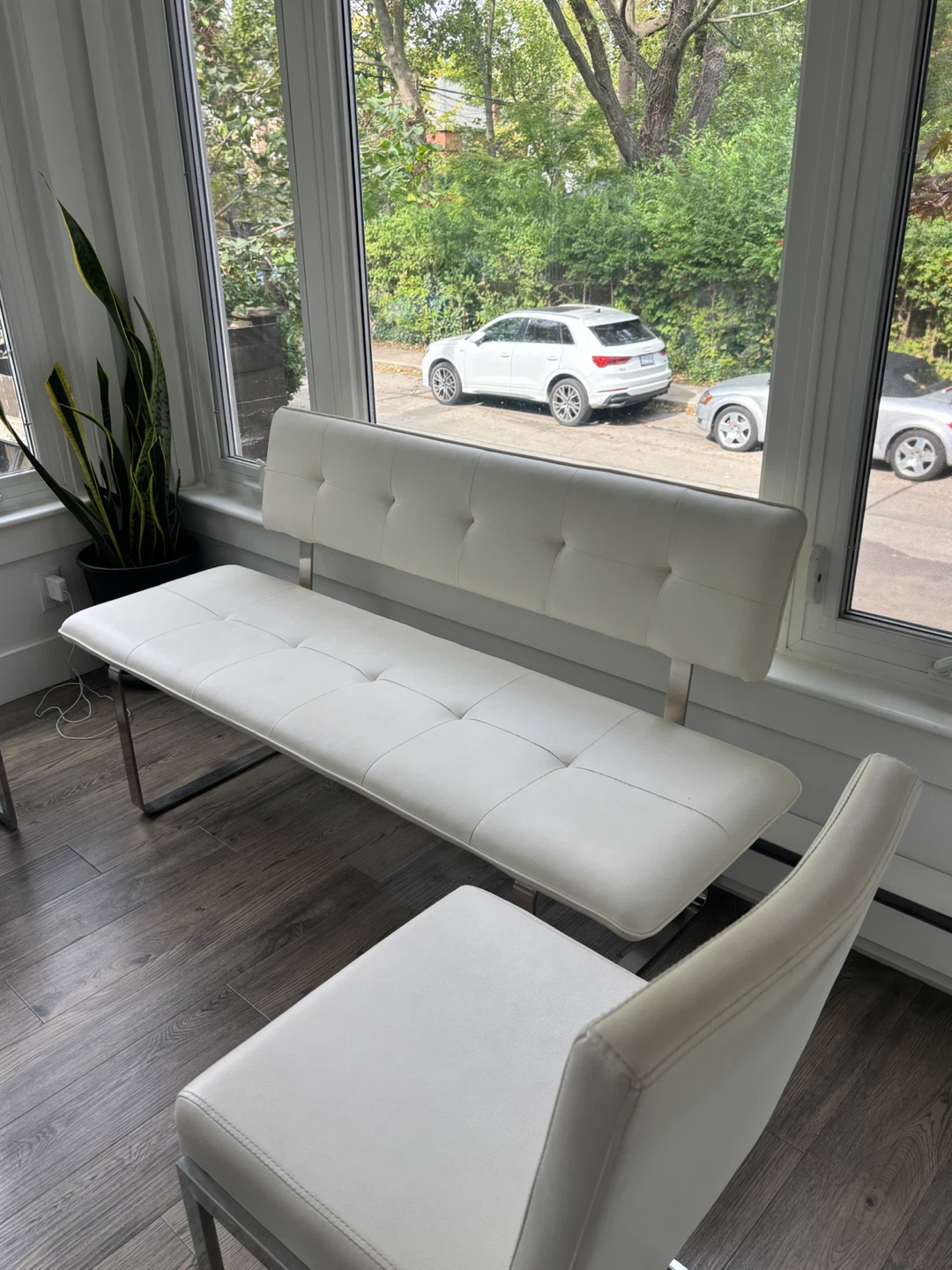 Modern White Tufted Dining Bench