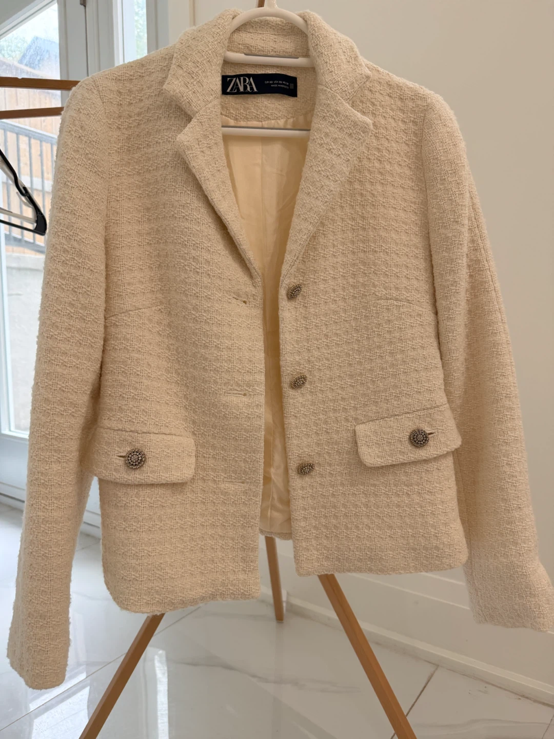 Zara Cream Tweed Blazer – Women’s XS