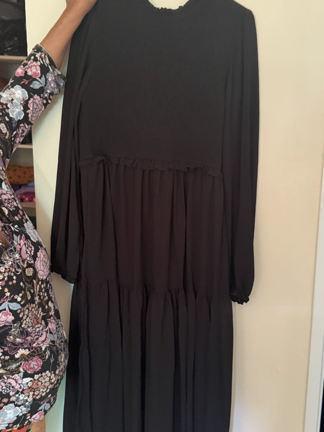 Black Long-Sleeve Tiered Dress