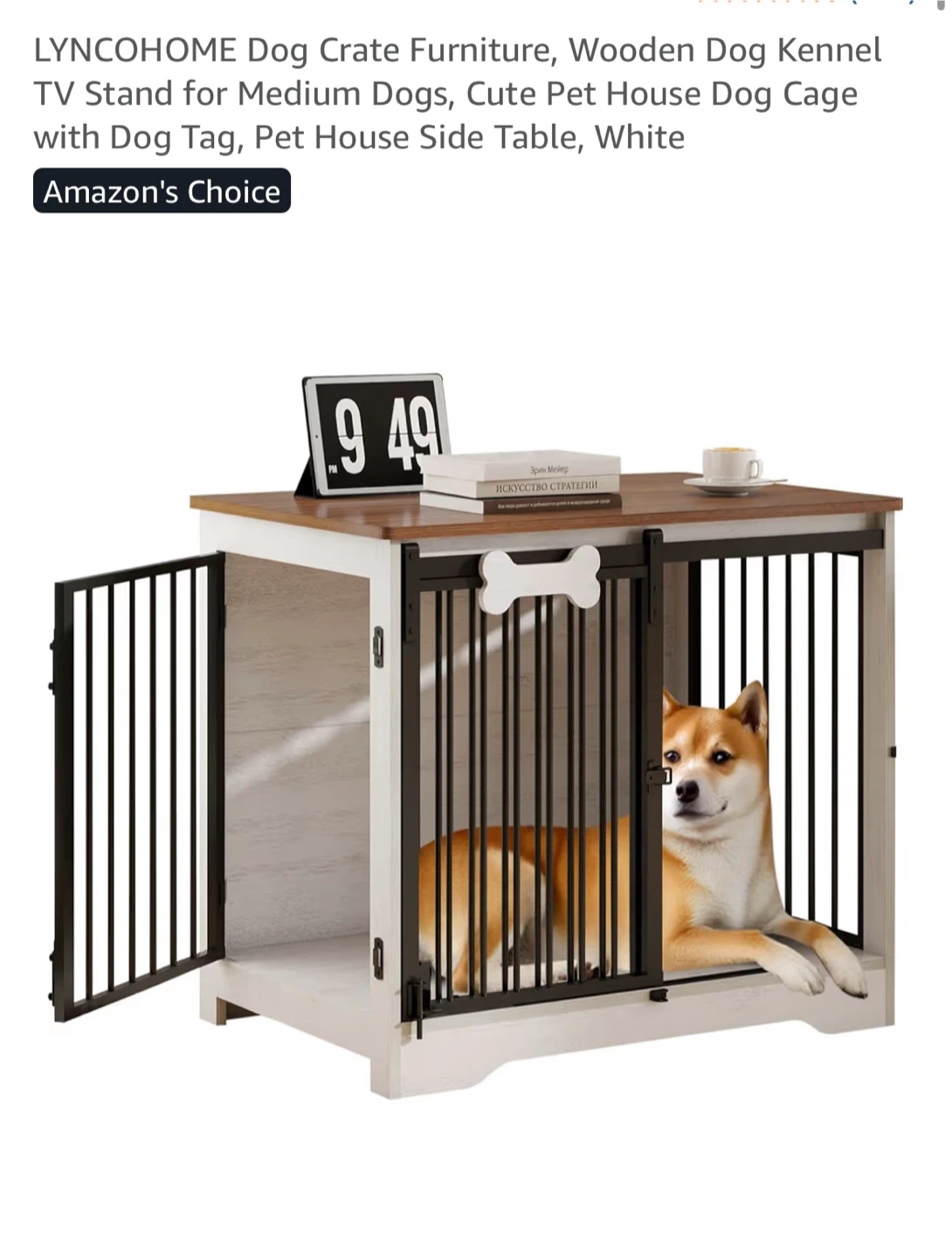 LYNCOHOME Wooden Dog Crate Furniture - White