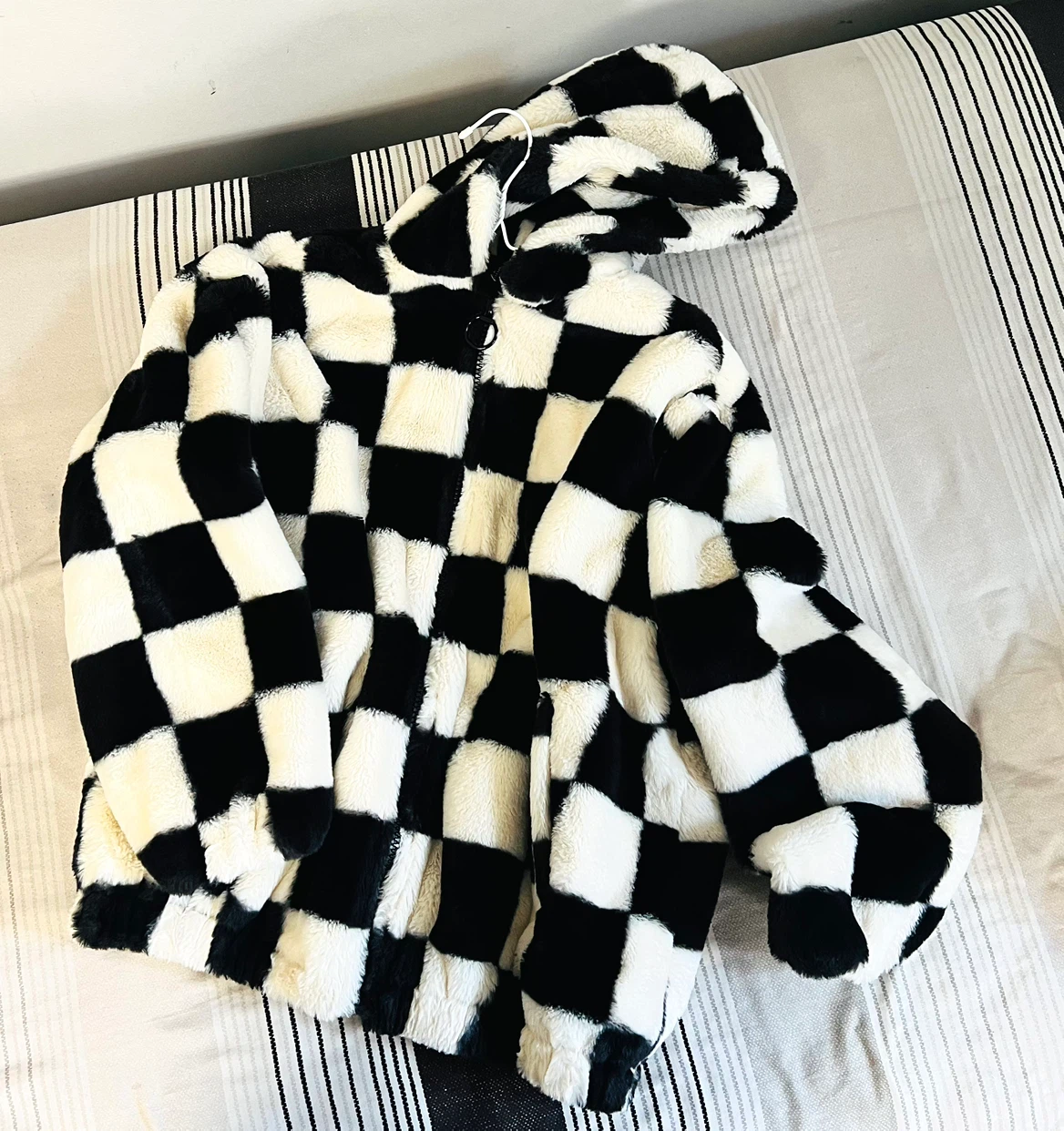 Black & White Checkered Furry Jacket