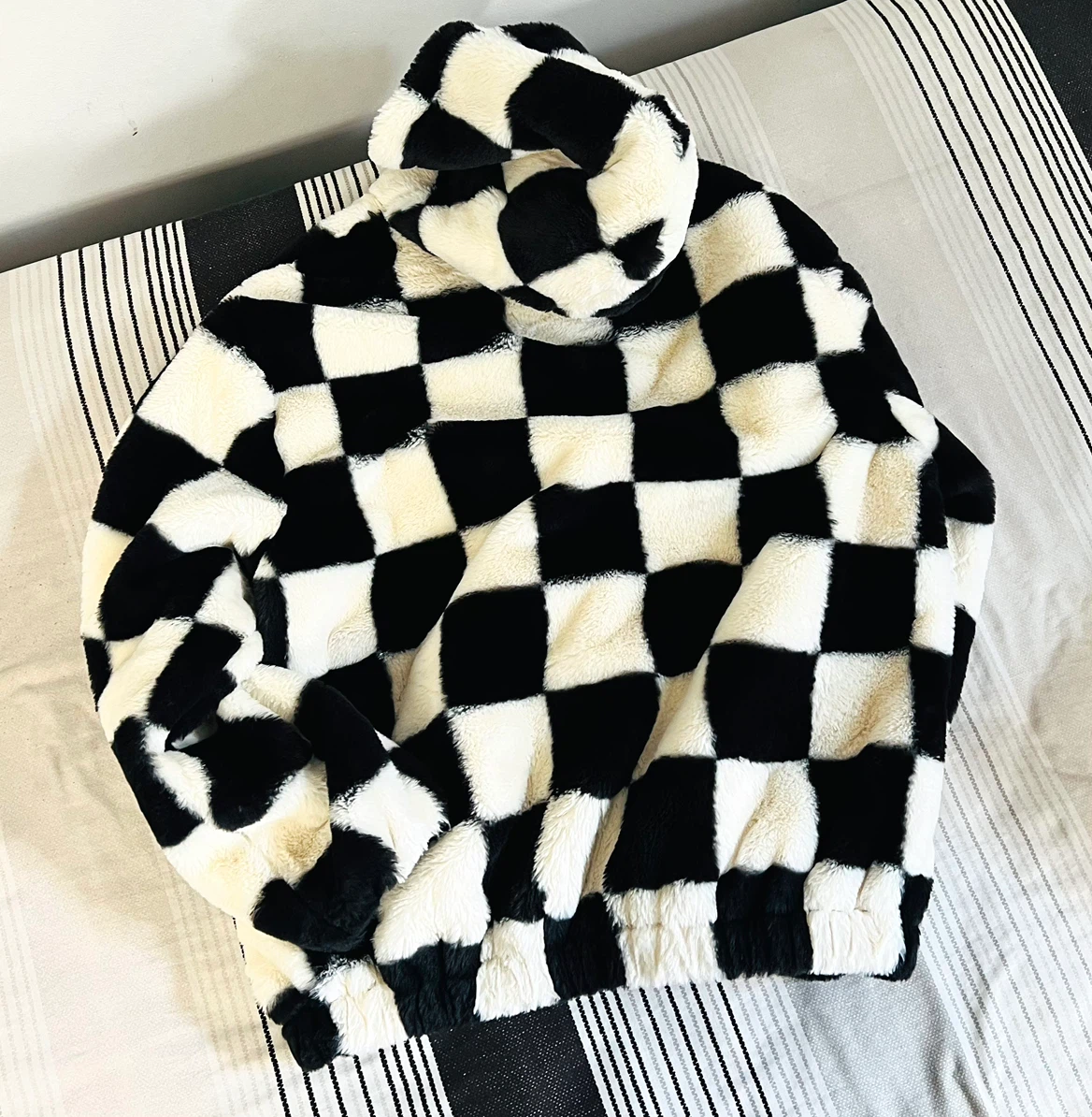 Black & White Checkered Furry Jacket - photo 3