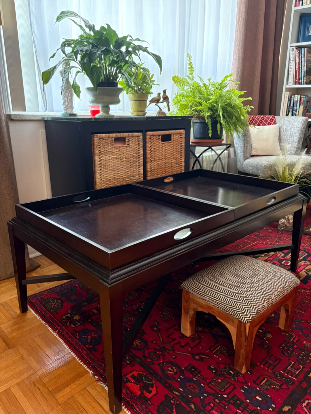 Dark Wood Coffee Table with Removable Trays