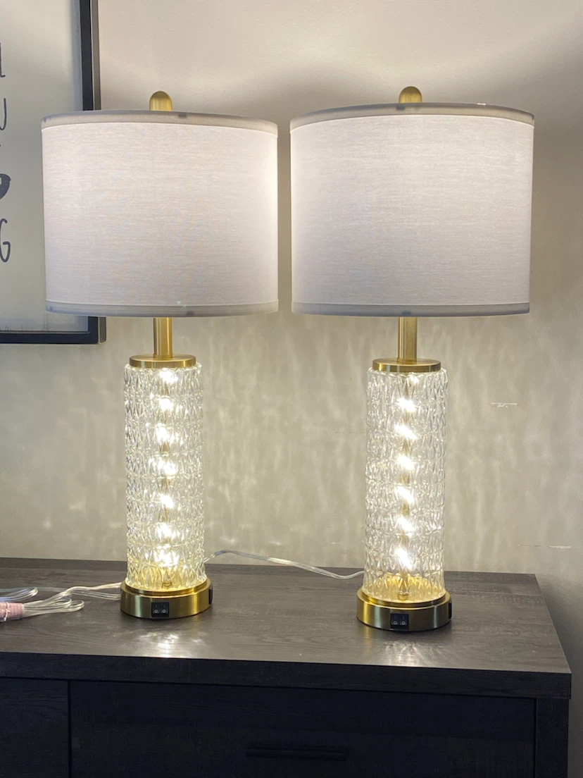 New 28" Gold Glass Table Lamps Set of 2