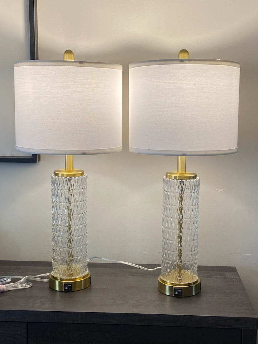 New 28" Gold Glass Table Lamps Set of 2 - photo 2
