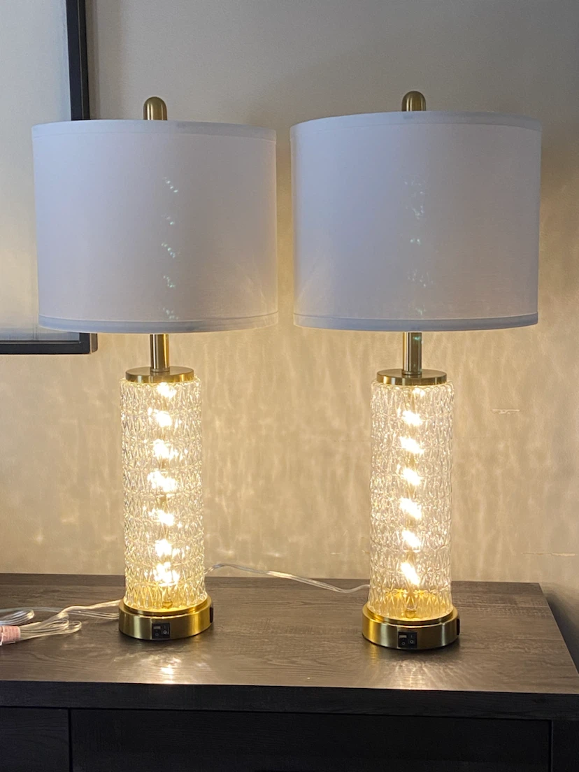 New 28" Gold Glass Table Lamps Set of 2 - photo 3