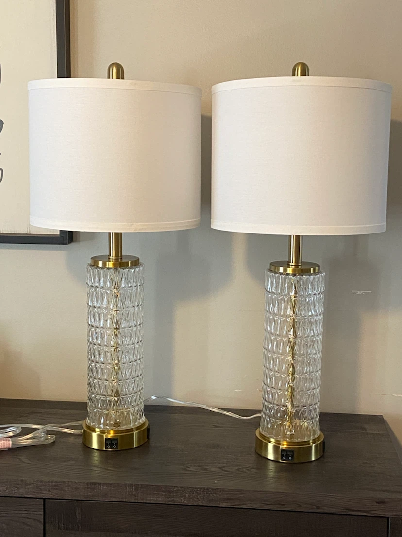 New 28" Gold Glass Table Lamps Set of 2 - photo 4
