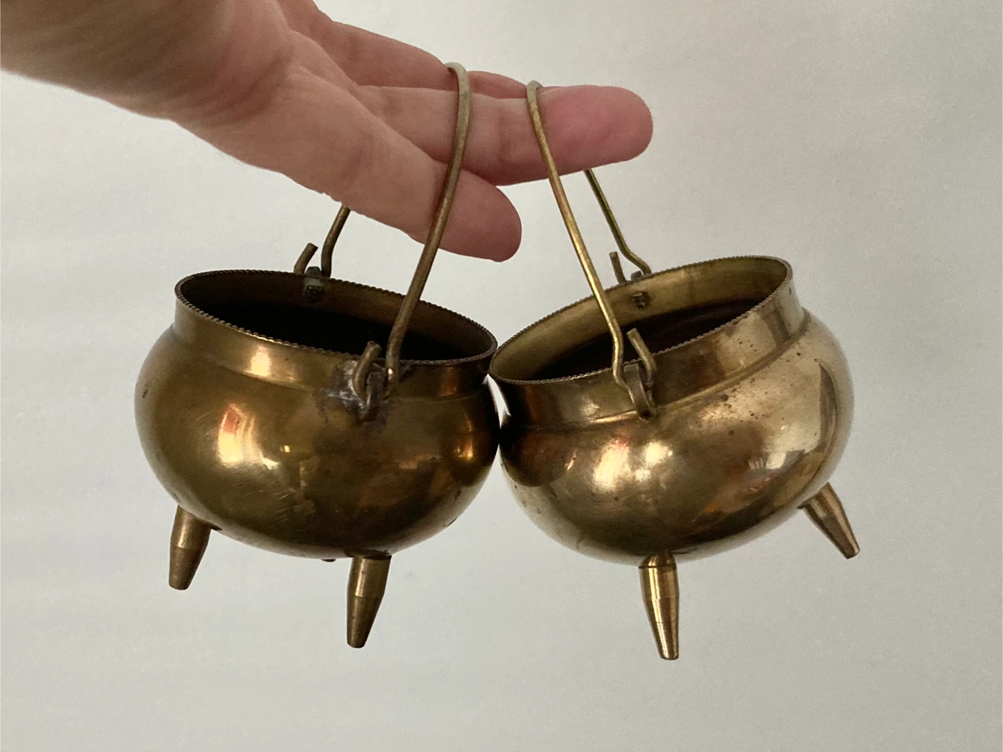 Pair of little vintage brass cauldrons