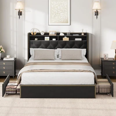 Garvee Full Size with 2 Tier Storage Headboard