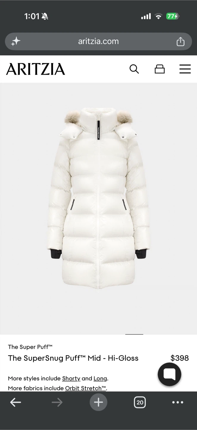 Brand New Aritzia The SuperSnug Puff in Off-White (size M)