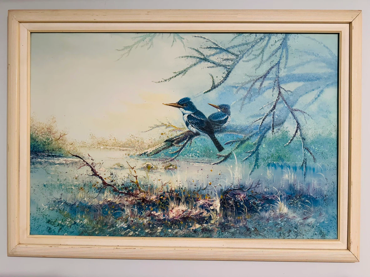 Framed Kingfisher Oil Painting