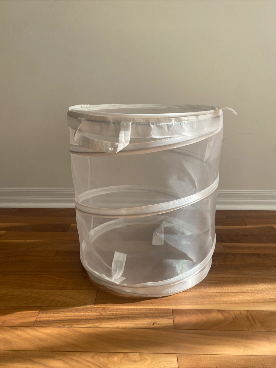 Collapsible White Mesh Laundry Hamper