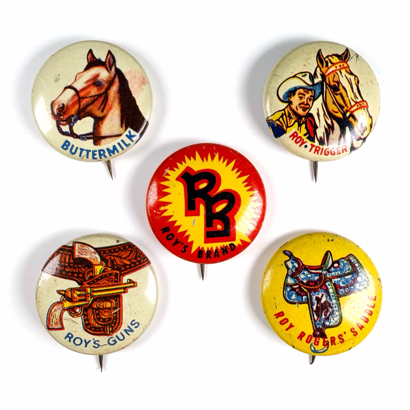 5x Vintage 1953 Roy Rogers Buttons