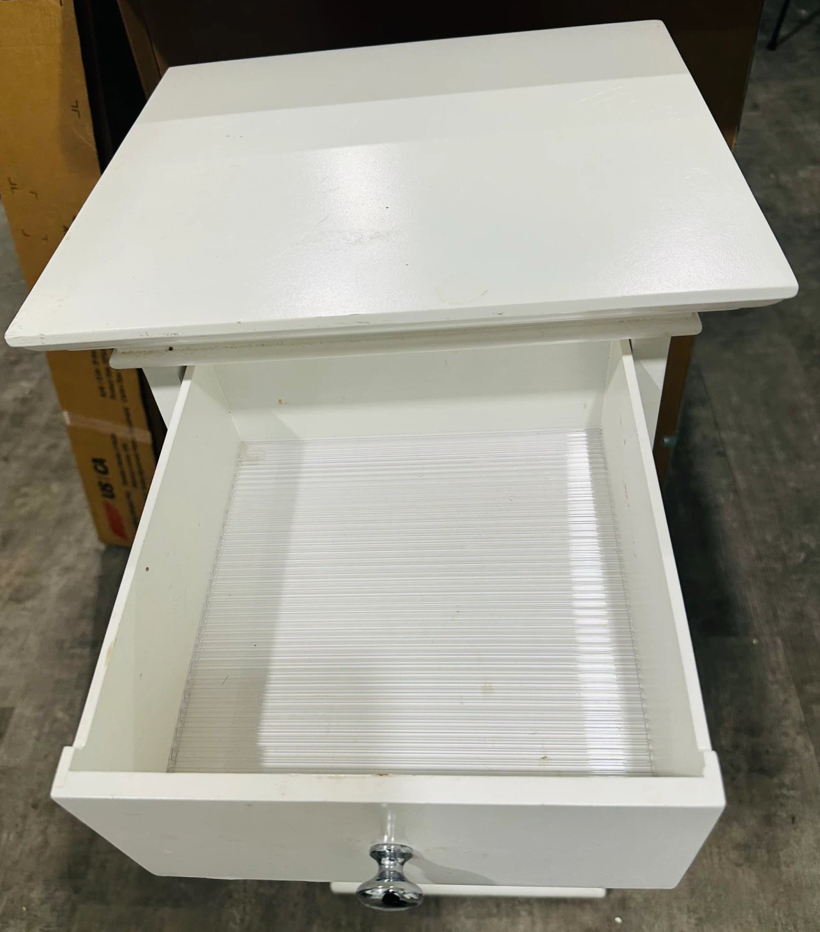 White slim storage cabinet with drawer - photo 2