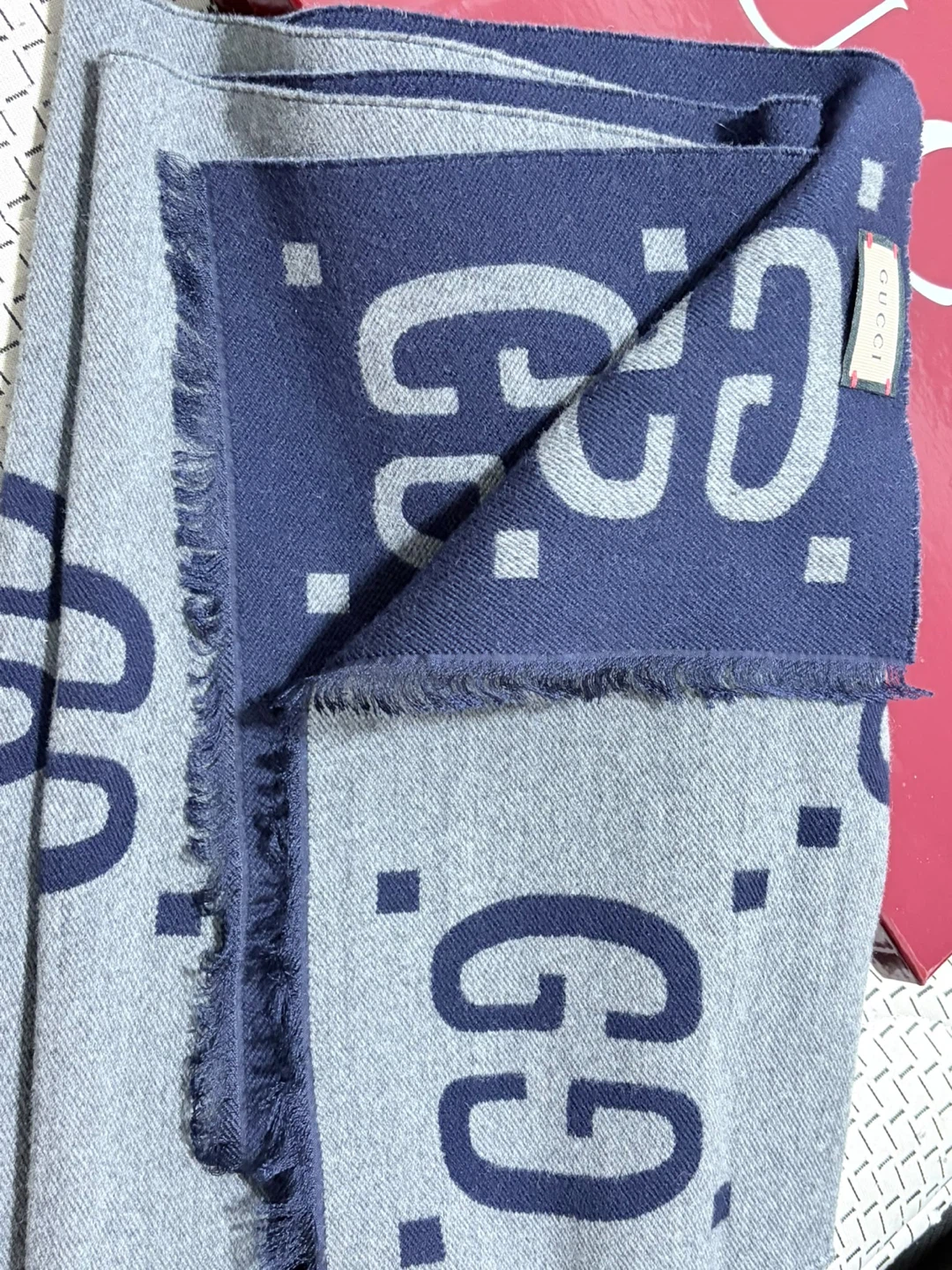 Gucci GG Jacquard Wool Silk Scarf