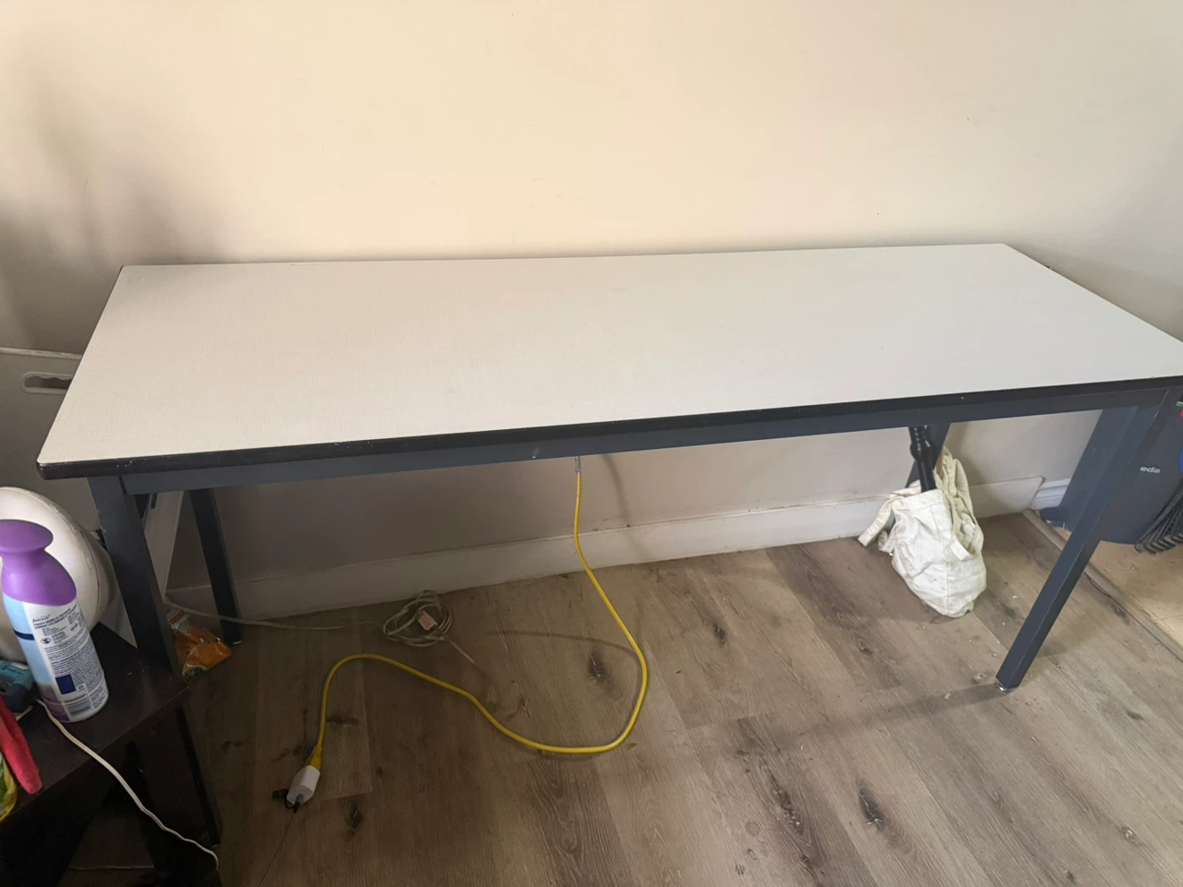 White rectangular metal frame desk