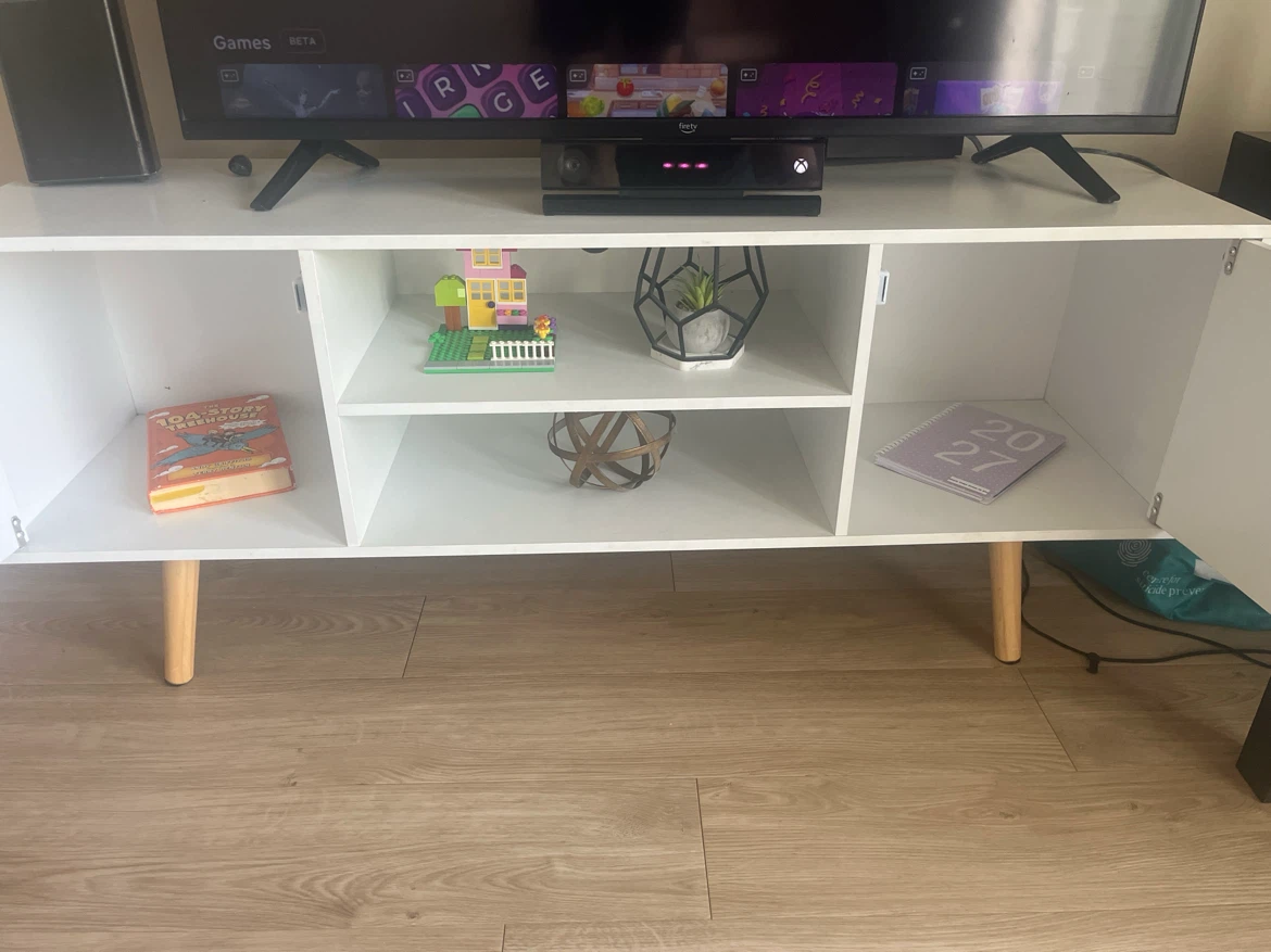 White Media Console with Wood Legs - photo 2