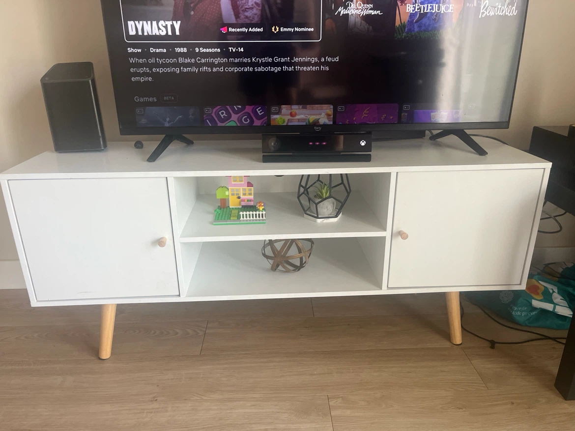 White Media Console with Wood Legs - photo 3