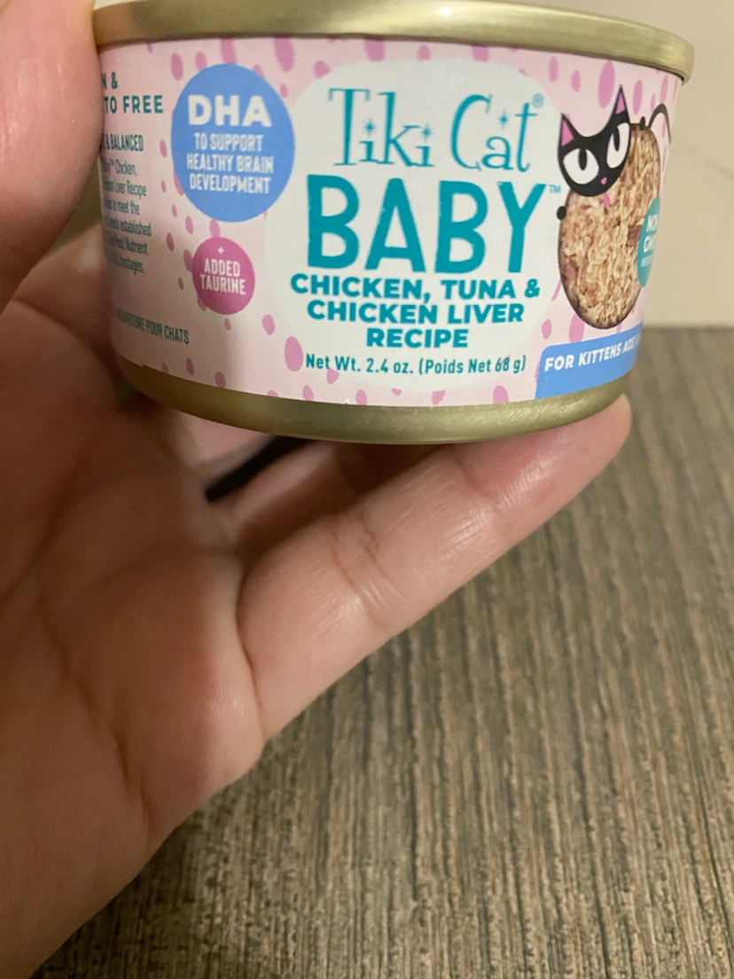 3 cans of Tiki Cat Baby Chicken, Tuna & Chicken Liver Recipe