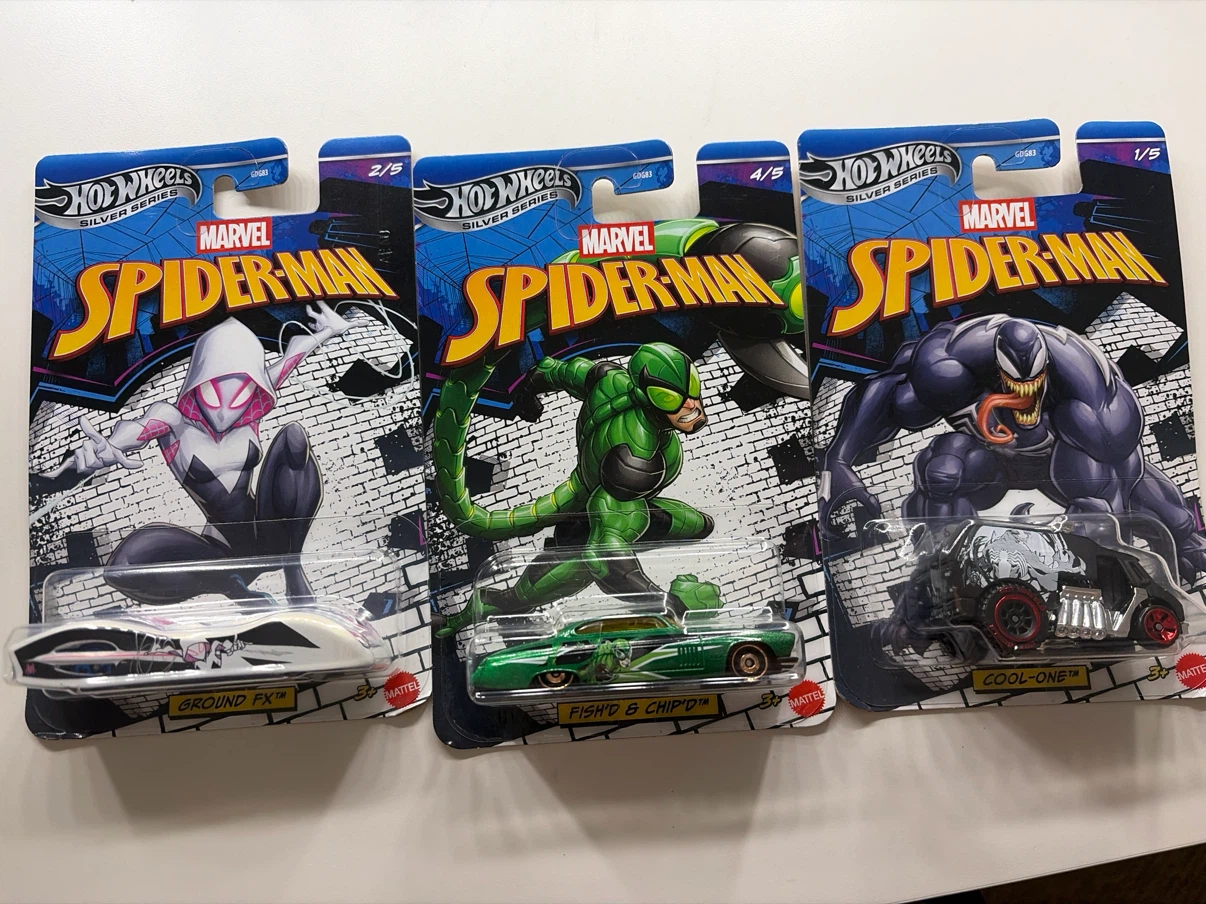 3 Marvel Hot Wheels Silver Series Cars