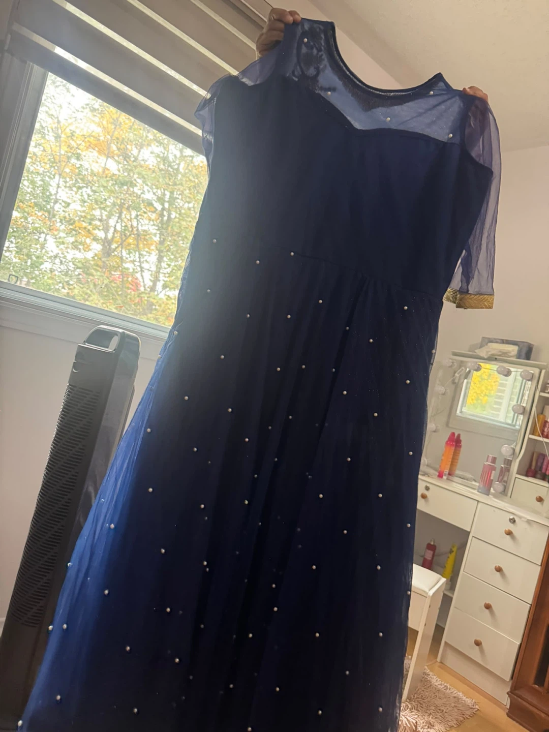 Blue Net Anarkali Gown with Gold Embroidery - photo 3