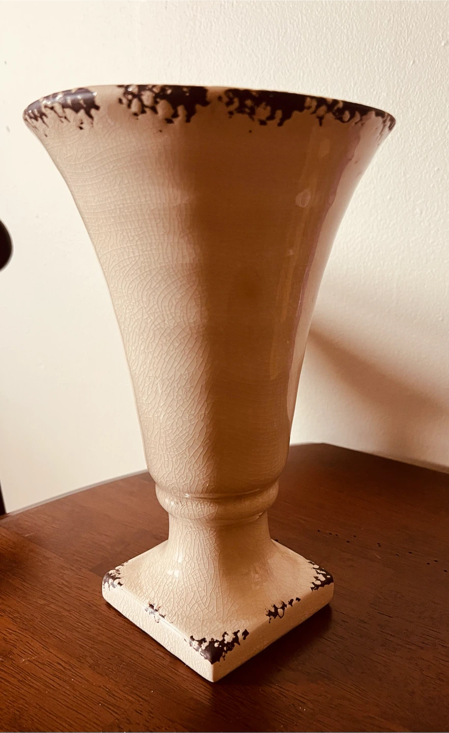 Cream and Brown Crackle Glaze Vase