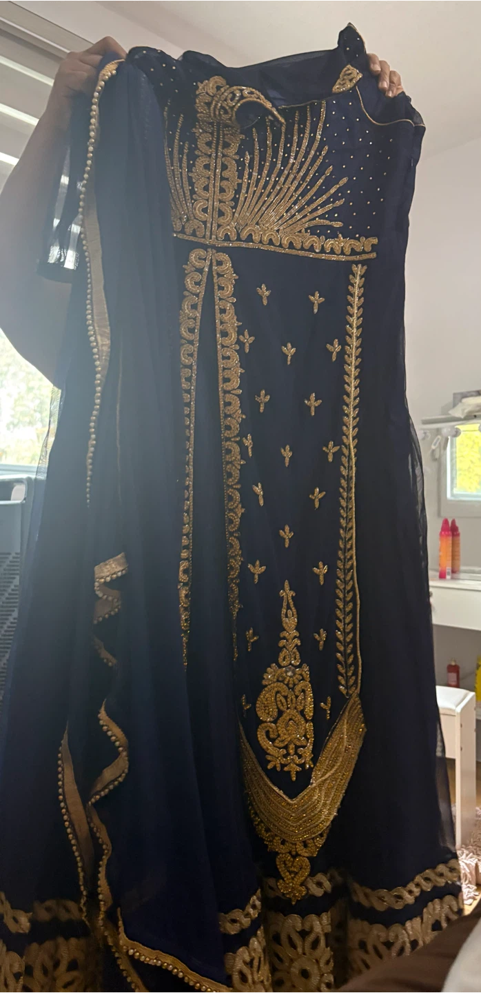 Navy blue embroidered traditional dress - photo 2