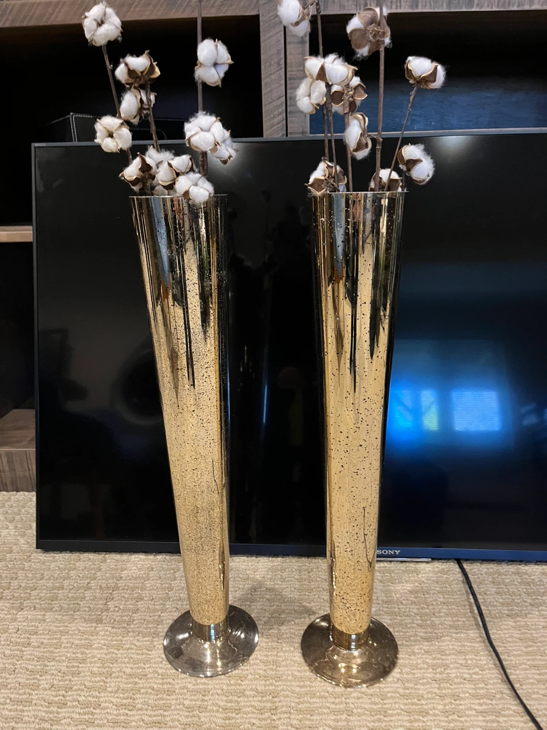 Set of Two Tall Gold Vases