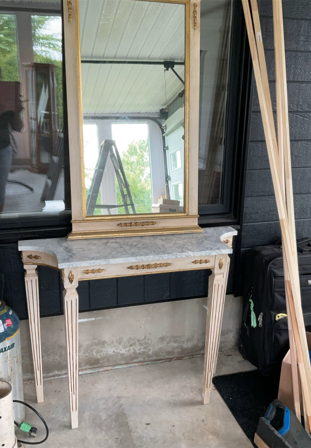 Vintage Style Marble Top Console Table with Mirror