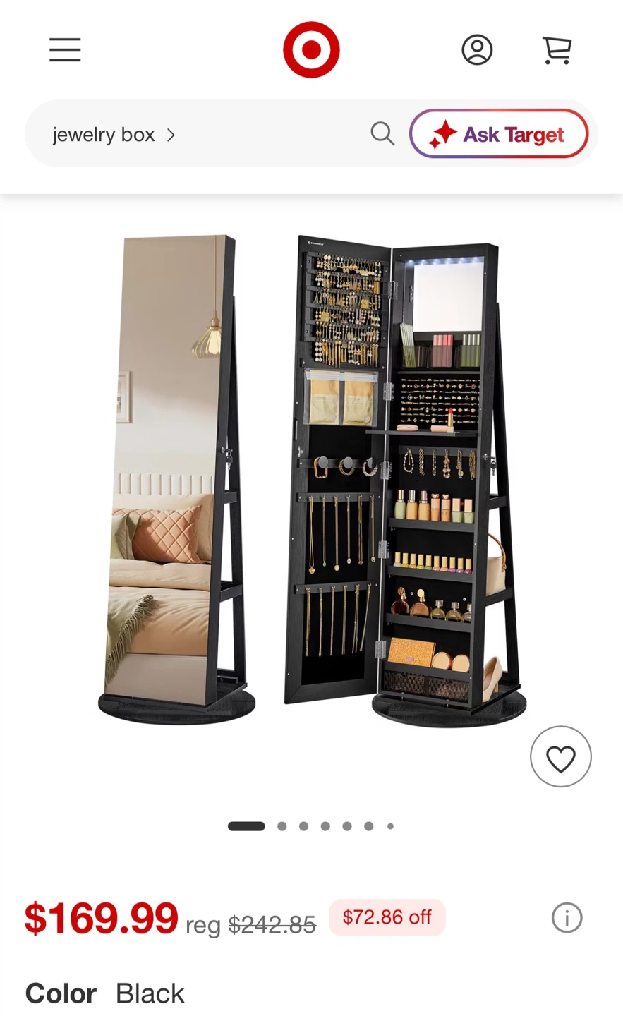 Lockable Mirror Jewelry Cabinet