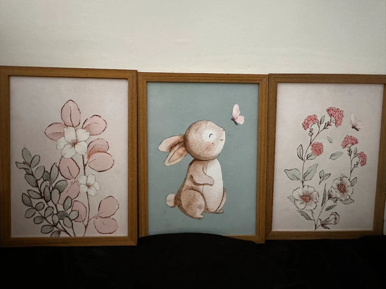 Set of 3 Woodland Bunny and Floral Wall Art