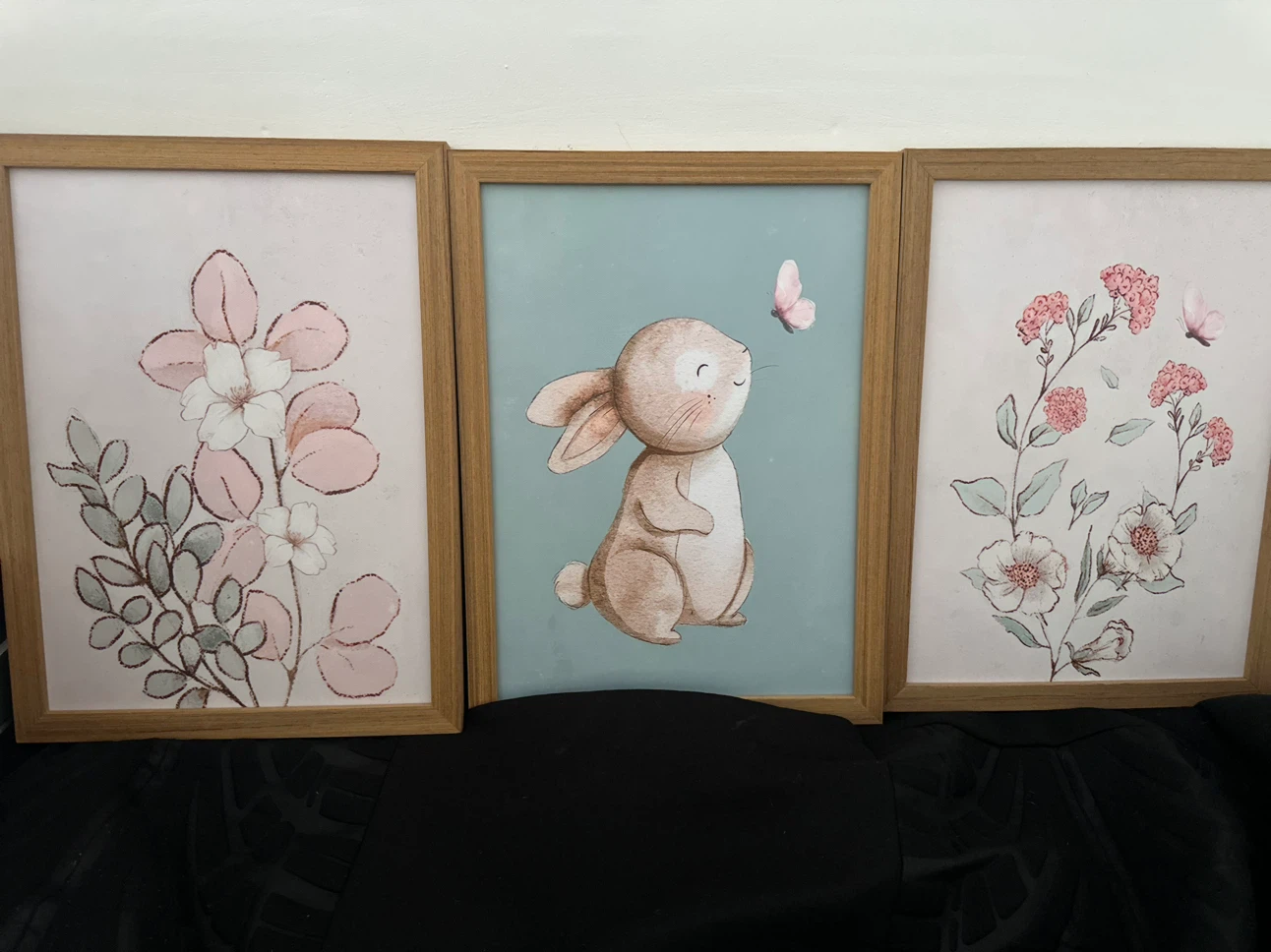 Set of 3 Woodland Bunny and Floral Wall Art - photo 3