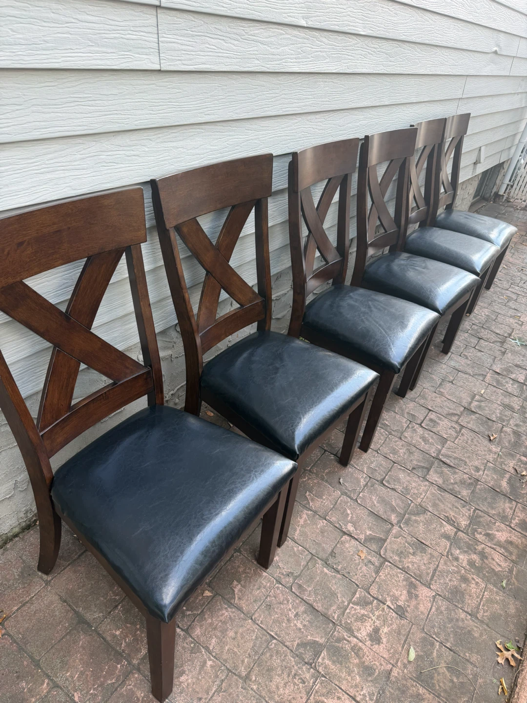 Set of 6 dark wood x-back dining chairs