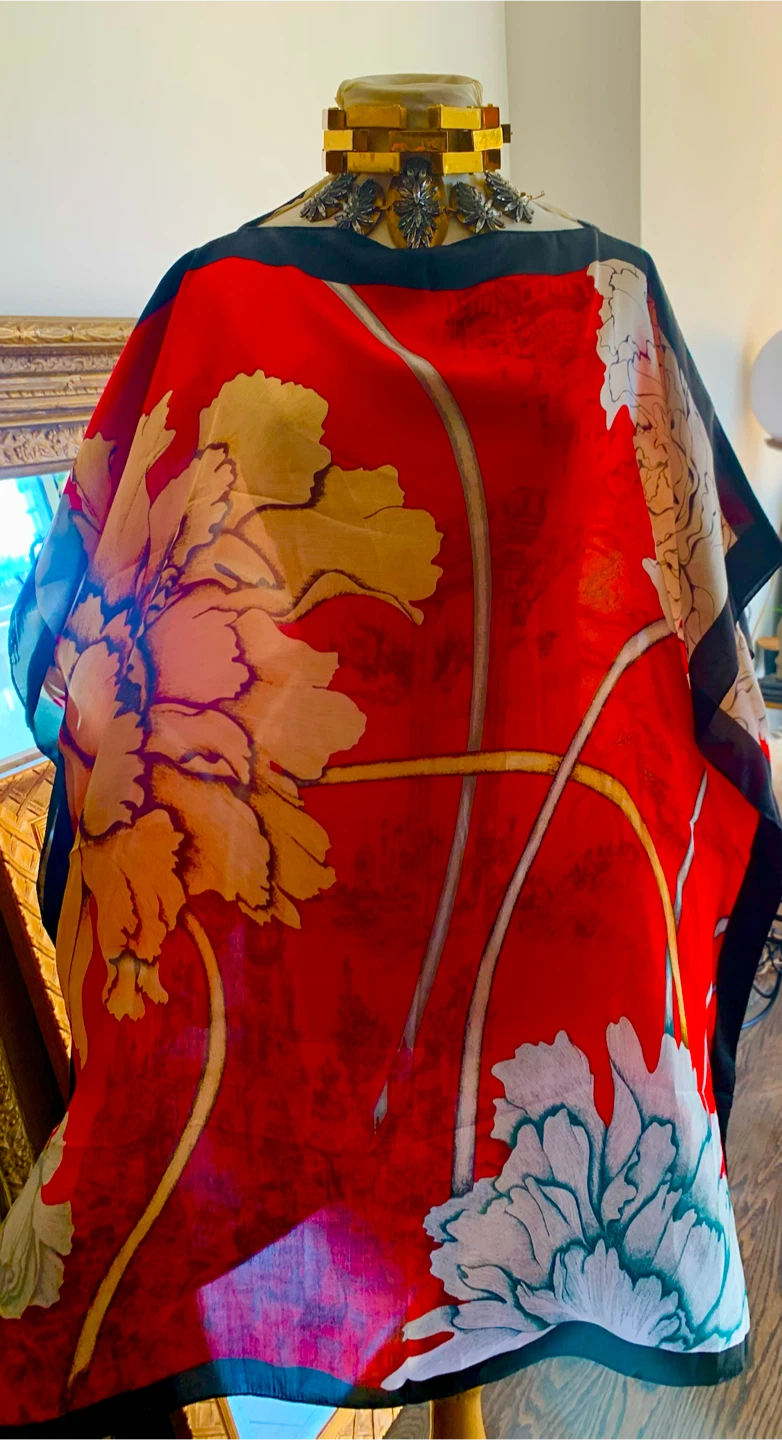 Overview         NEW vibrant, floral print silk tunic/caftan - photo 2